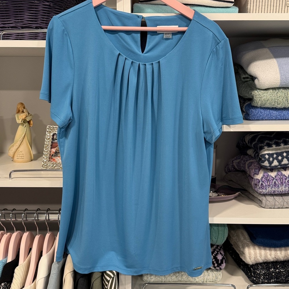 Calvin Klein Teal Pleated Blouse